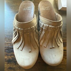 Dansko Women's Beige Fringe Mules